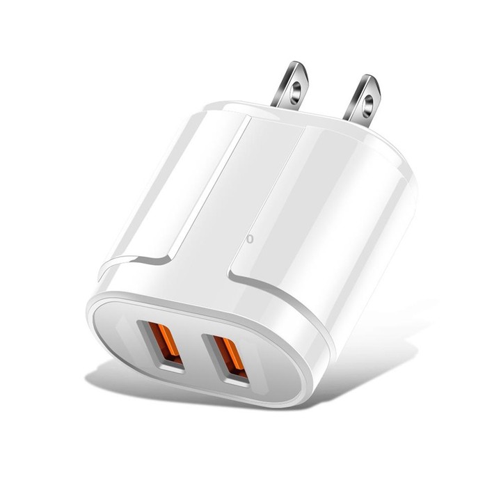 Dual USB Portable Travel Charger + 1 Meter USB to Type-C Data Cable, US Plug(White)