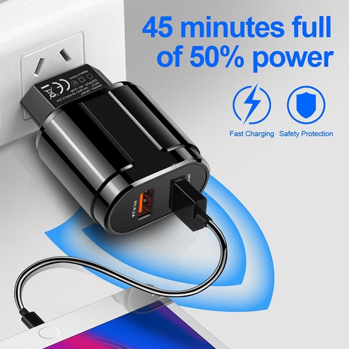 Dual USB Portable Travel Charger + 1 Meter USB to Type-C Data Cable, EU Plug(White)
