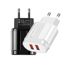 Dual USB Portable Travel Charger + 1 Meter USB to Type-C Data Cable, EU Plug(White)