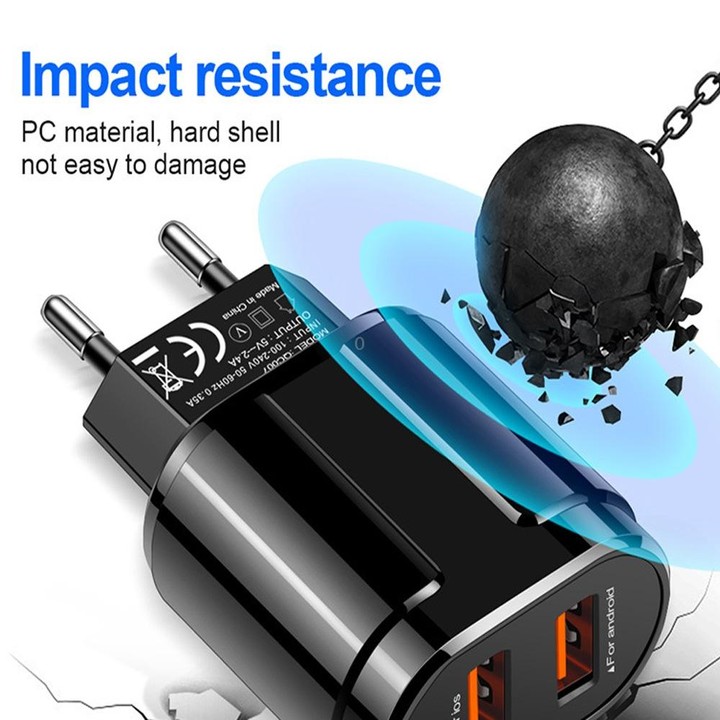 Dual USB Portable Travel Charger + 1 Meter USB to Type-C Data Cable, EU Plug(Black)
