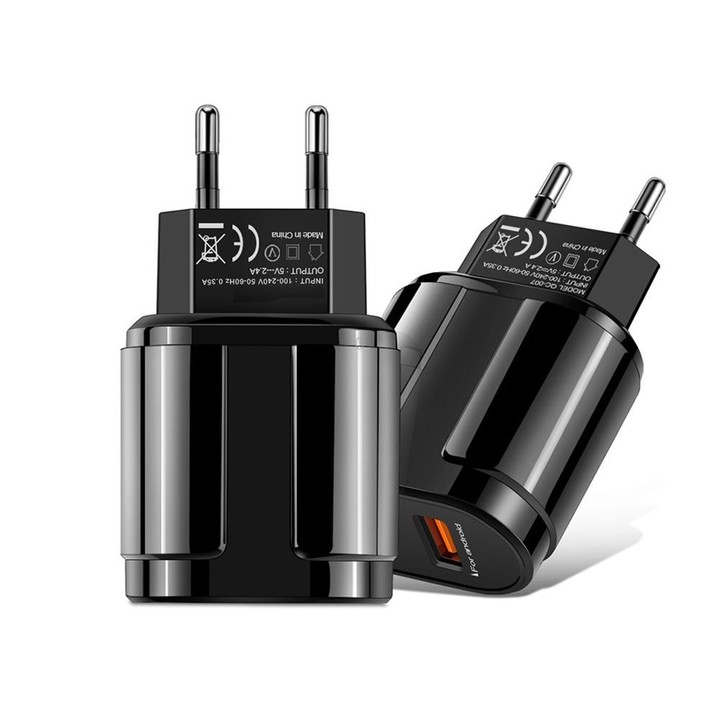 Dual USB Portable Travel Charger + 1 Meter USB to Type-C Data Cable, EU Plug(Black)