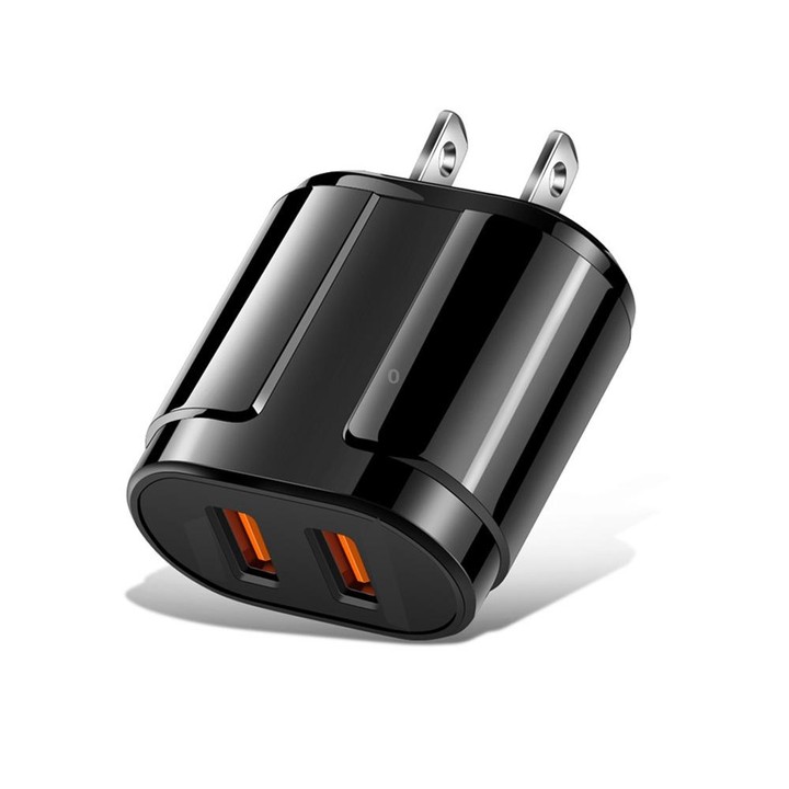 Dual USB Portable Travel Charger + 1 Meter USB to Micro USB Data Cable, US Plug(Black)