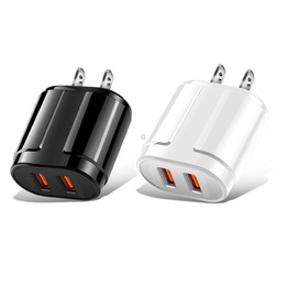 Dual USB Portable Travel Charger + 1 Meter USB to Micro USB Data Cable, US Plug(Black)