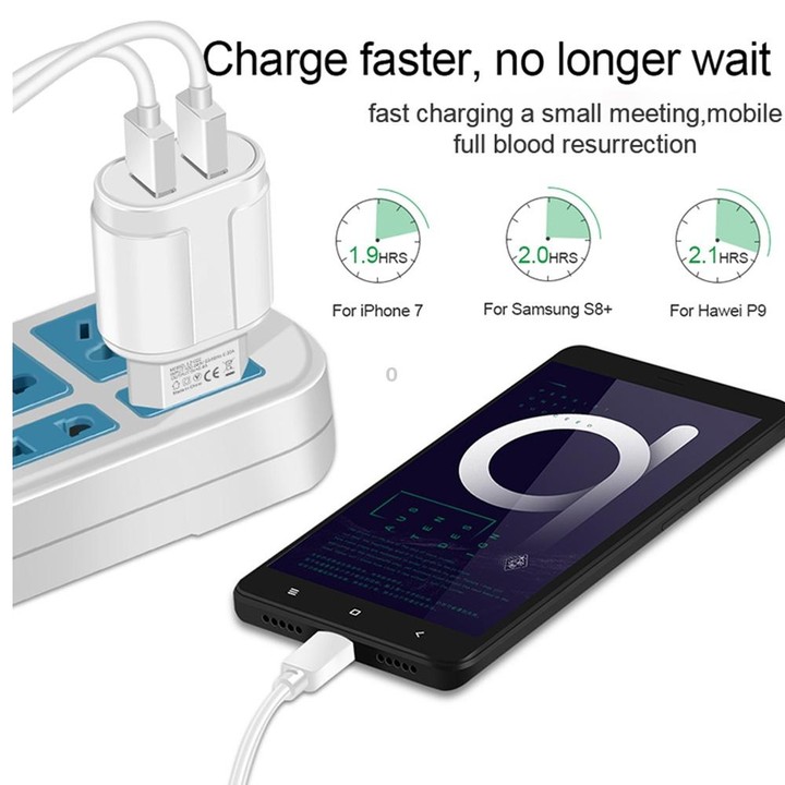 Dual USB Portable Travel Charger + 1 Meter USB to Micro USB Data Cable, EU Plug(Black)