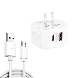 YSY-6087PD 20W PD3.0 + QC3.0 Dual Fast Charge Travel Charger with USB to Micro USB Data Cable, Plug Size:US Plug