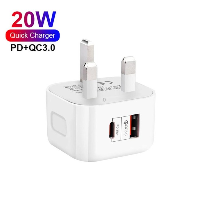 YSY-6087PD 20W PD3.0 + QC3.0 Dual Fast Charge Travel Charger with USB to Micro USB Data Cable, Plug Size:UK Plug