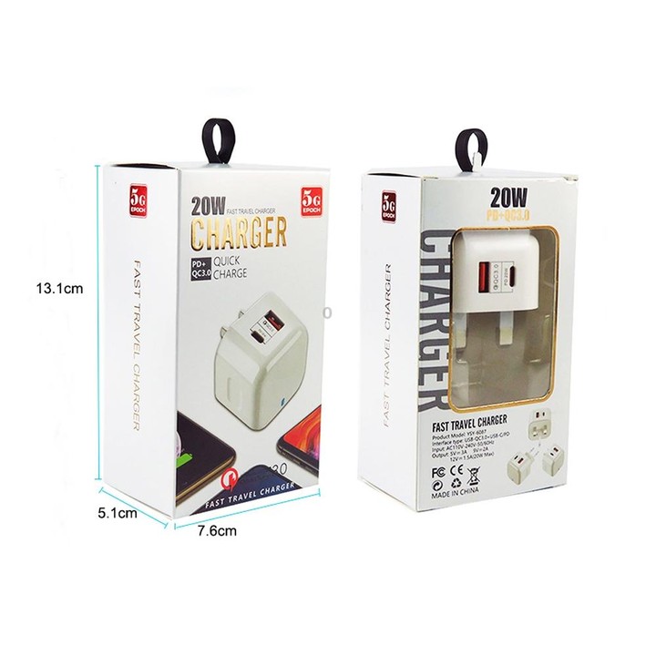 YSY-6087PD 20W PD3.0 + QC3.0 Dual Fast Charge Travel Charger with USB to Type-C Data Cable, Plug Size:EU Plug