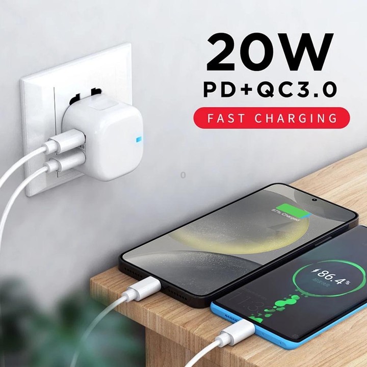 YSY-6087PD 20W PD3.0 + QC3.0 Dual Fast Charge Travel Charger with USB to Type-C Data Cable, Plug Size:US Plug