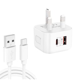YSY-6087PD 20W PD3.0 + QC3.0 Dual Fast Charge Travel Charger with USB to Type-C Data Cable, Plug Size:UK Plug