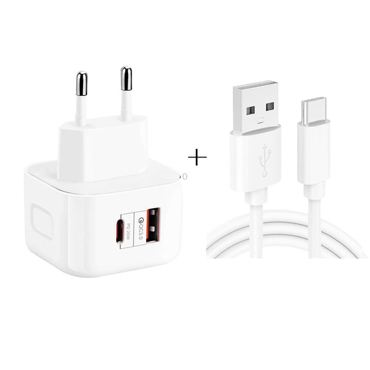 YSY-6087PD 20W PD3.0 + QC3.0 Dual Fast Charge Travel Charger with USB to Type-C Data Cable, Plug Size:UK Plug
