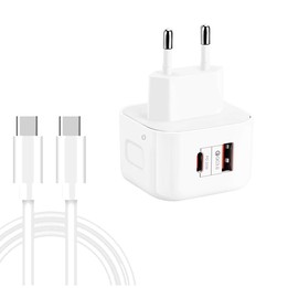 YSY-6087PD 20W PD3.0 + QC3.0 Dual Fast Charge Travel Charger with Type-C to Type-C Data Cable EU Plug