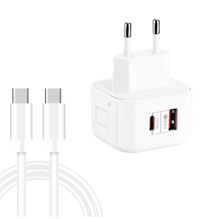 YSY-6087PD 20W PD3.0 + QC3.0 Dual Fast Charge Travel Charger with Type-C to Type-C Data Cable EU Plug