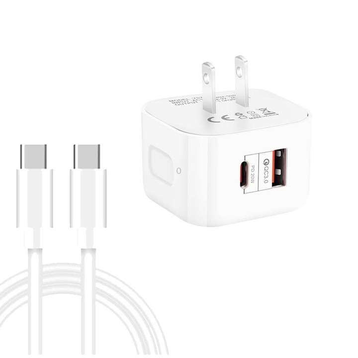 YSY-6087PD 20W PD3.0 + QC3.0 Dual Fast Charge Travel Charger with Type-C to Type-C Data Cable US Plug