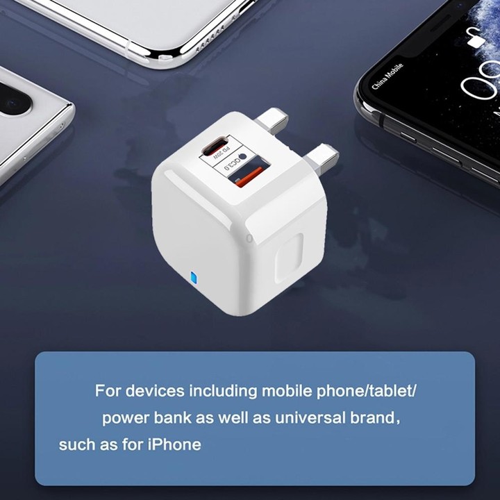 YSY-6087PD 20W PD3.0 + QC3.0 Dual Fast Charge Travel Charger with Type-C to Type-C Data Cable UK Plug