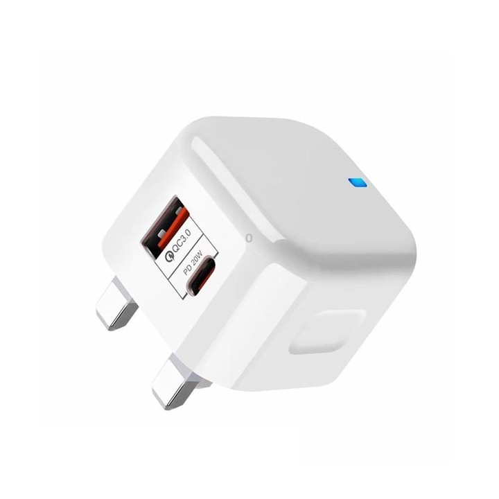 YSY-6087PD 20W PD3.0 + QC3.0 Dual Fast Charge Travel Charger with Type-C to Type-C Data Cable UK Plug