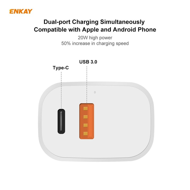 ENKAY Hat-Prince U090 20W PD + QC 3.0 Portable Dual Ports Fast Charging Travel Charger Power Adapter, US Plug