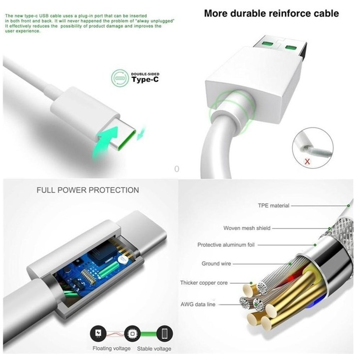 XJ-63 5A USB to Type-C Super Flash Charging Data Cable for OPPO, Cable Length:1m