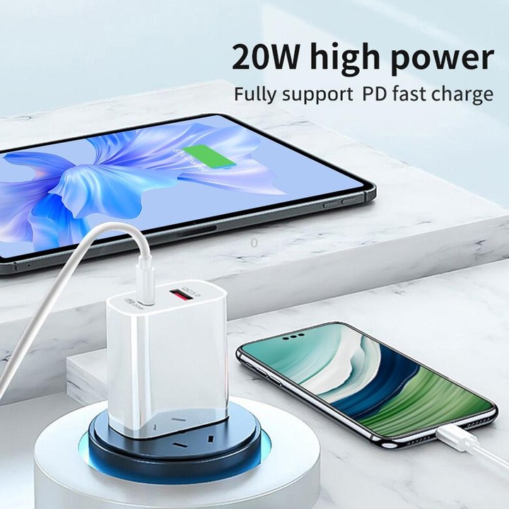 Dual Fast Charging 20W PD3.0+QC 3.0 Interface Travel Charger for iPhone, Huawei, Samsung, Xiaomi US Plug