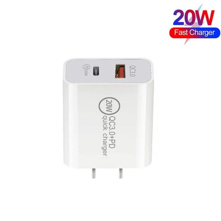 Dual Fast Charging 20W PD3.0+QC 3.0 Interface Travel Charger for iPhone, Huawei, Samsung, Xiaomi US Plug