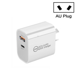 TCS-20WACA Dual Fast Charging 20W PD3.0+QC 3.0 Interface Travel Charger for iPhone, Huawei, Samsung, Xiaomi, AU Plug