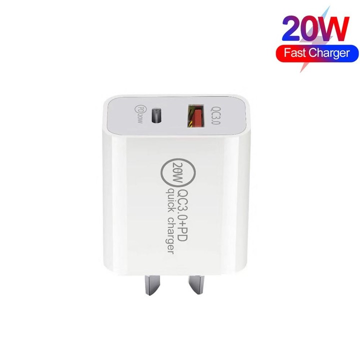 TCS-20WACA 20W PD Type-C + QC 3.0 USB Interface Fast Charging Travel Charger with USB to Type-C Fast Charge Data Cable AU Plug