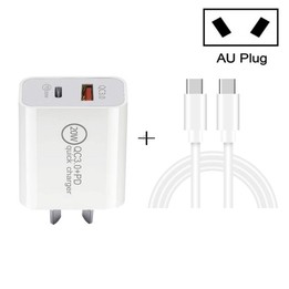 TCS-20WACA 20W PD Type-C + QC 3.0 USB Interface Fast Charging Travel Charger with USB-C / Type-C to Type-C Fast Charge Data Cabl