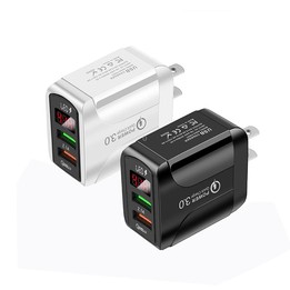 F002C QC3.0 USB + USB 2.0 Fast Charger with LED Digital Display for Mobile Phones and Tablets, US Plug(White)