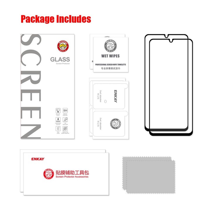For Samsung Galaxy A22 4G 2 PCS ENKAY Hat-Prince Full Glue 0.26mm 9H 2.5D Tempered Glass Screen Protector Full Coverage Film