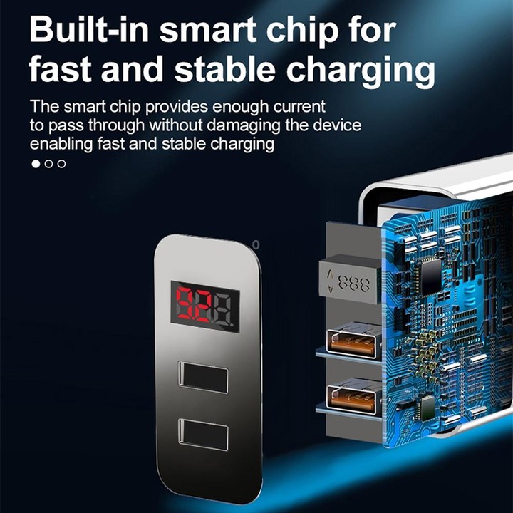 F002C QC3.0 USB + USB 2.0 LED Digital Display Fast Charger with USB to Micro USB Data Cable, UK Plug(Black)