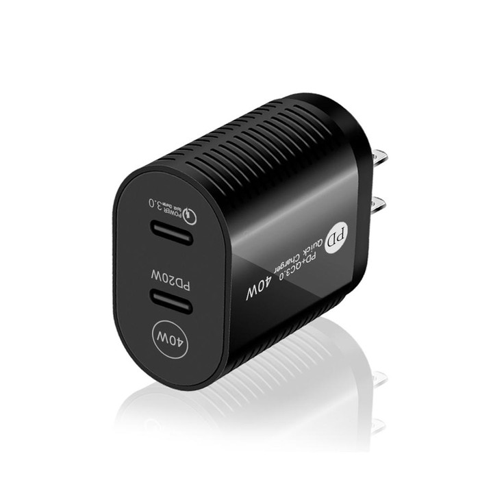 40W Dual Port PD / Type-C Fast Charger with Type-C to Type-C Data Cable, US Plug(Black)