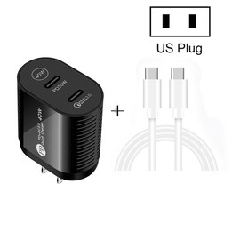 40W Dual Port PD / Type-C Fast Charger with Type-C to Type-C Data Cable, US Plug(White)