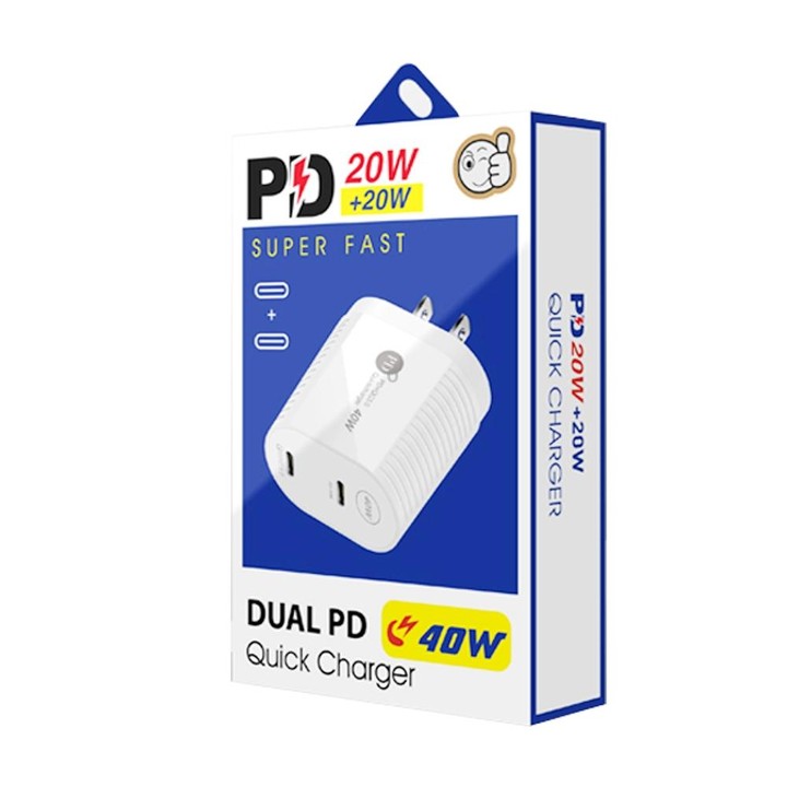 40W Dual Port PD / Type-C Fast Charger with Type-C to Type-C Data Cable, US Plug(White)