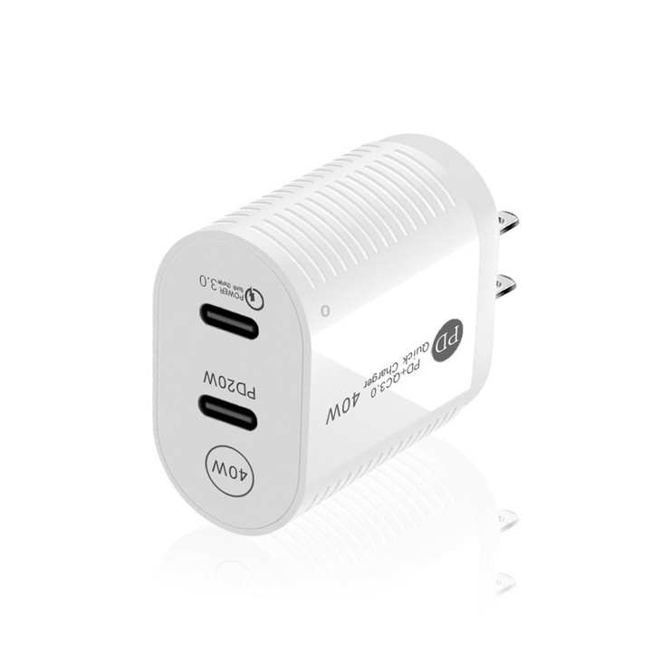 40W Dual Port PD / Type-C Fast Charger with Type-C to Type-C Data Cable, US Plug(White)