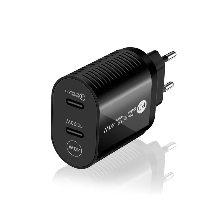 40W Dual Port PD / Type-C Fast Charger with Type-C to Type-C Data Cable, EU Plug(Black)