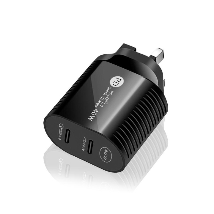 40W Dual Port PD / Type-C Fast Charger with Type-C to Type-C Data Cable, UK Plug(Black)