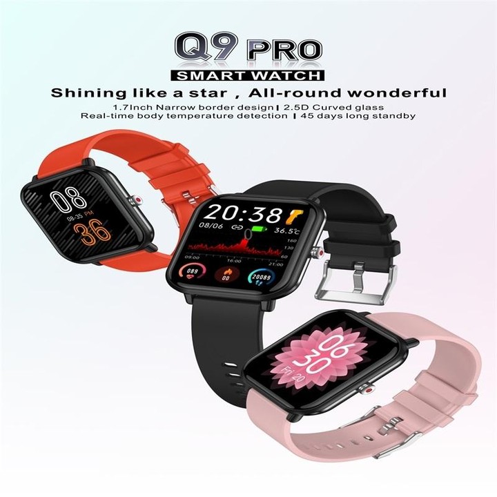 Q9pro 1.7 inch Color Screen Smart Watch, IP68 Waterproof,Support Temperature Monitoring/Heart Rate Monitoring/Blood Pressure Mon