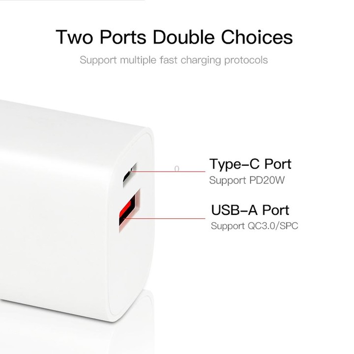 CS-20W Mini Portable PD3.0 + QC3.0 Dual Ports Fast Charger with 3A USB to Micro USB Data Cable(EU Plug)