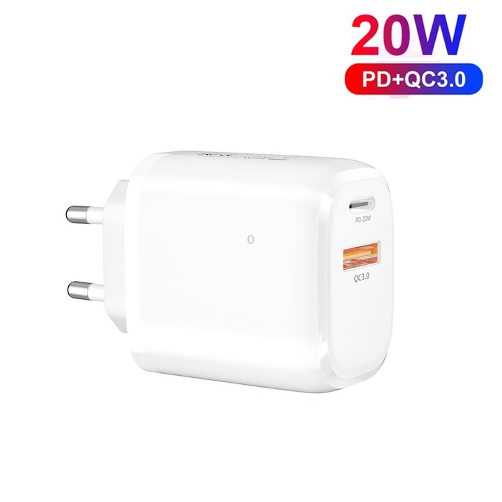 CS-20W Mini Portable PD3.0 + QC3.0 Dual Ports Fast Charger with 3A USB to Micro USB Data Cable(EU Plug)