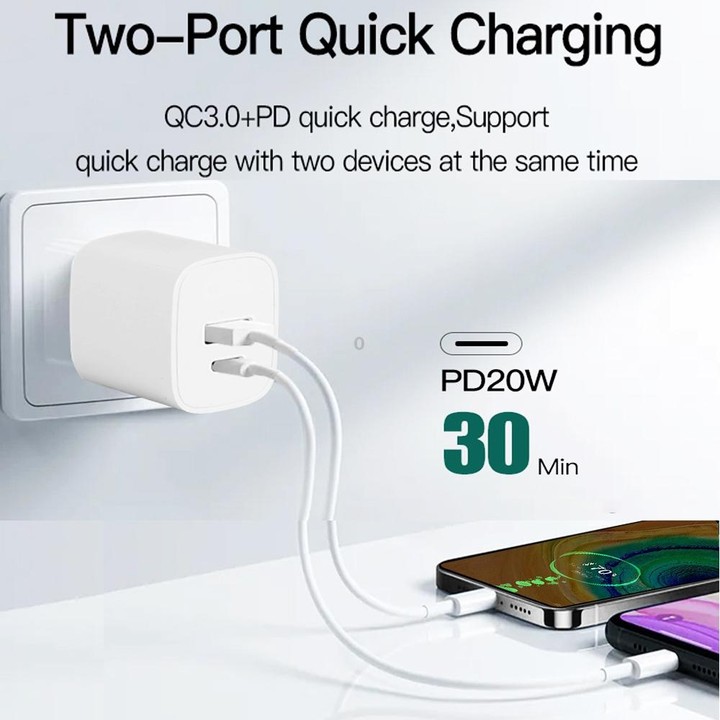 CS-20W Mini Portable PD3.0 + QC3.0 Dual Ports Fast Charger with 3A USB to Micro USB Data Cable(US Plug)
