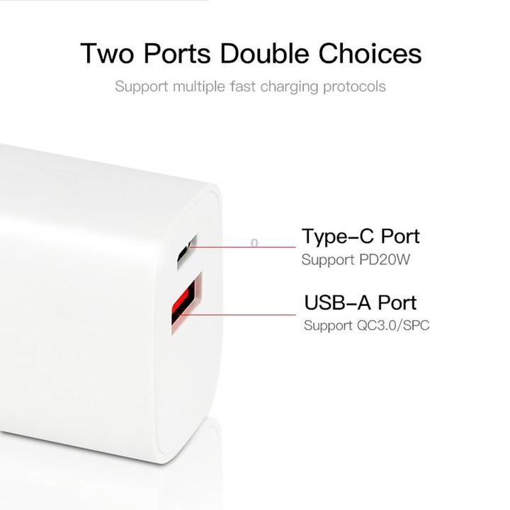 CS-20W Mini Portable PD3.0 + QC3.0 Dual Ports Fast Charger with 3A USB to Micro USB Data Cable(US Plug)