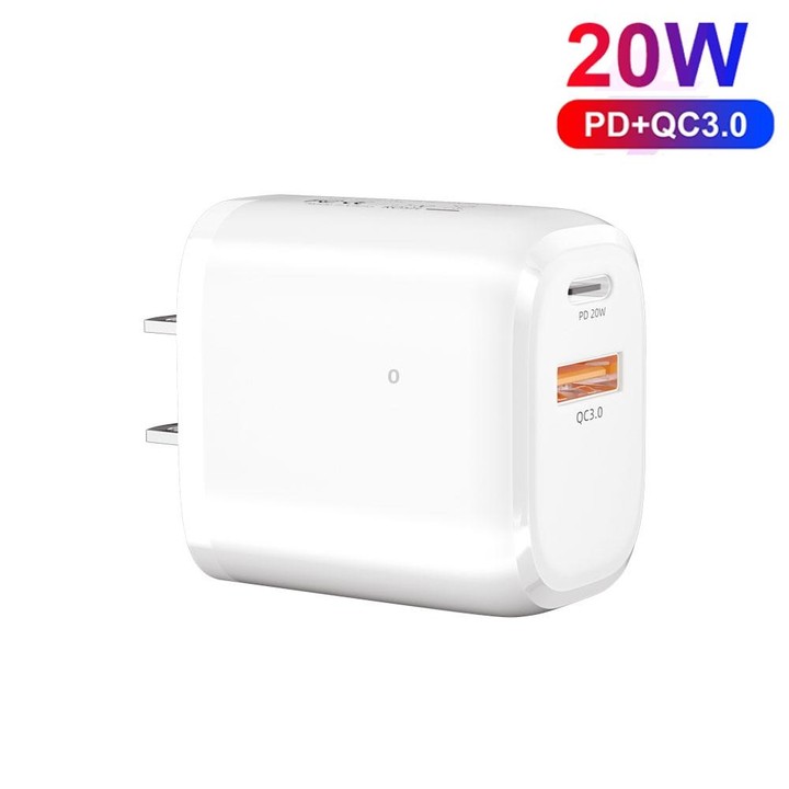 CS-20W Mini Portable PD3.0 + QC3.0 Dual Ports Fast Charger with 3A Type-C to Type-C Data Cable(US Plug)