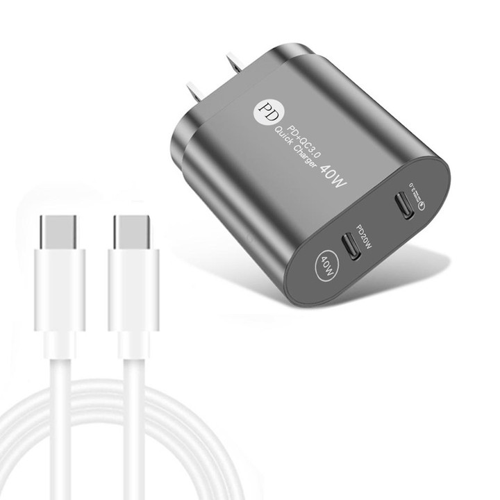 002 40W PD3.0 Dual Port USB-C / Type-C Charger with Type-C to Type-C Data Cable, US Plug(Black)