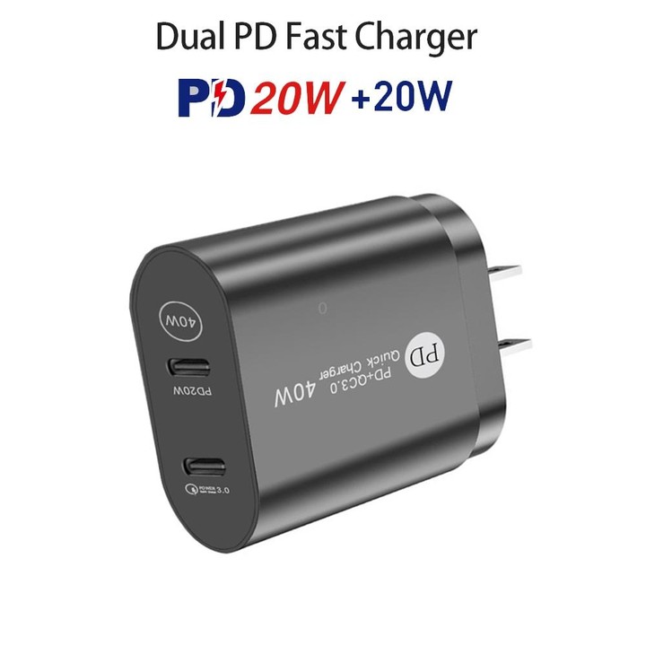 002 40W PD3.0 Dual Port USB-C / Type-C Charger with Type-C to Type-C Data Cable, US Plug(Black)