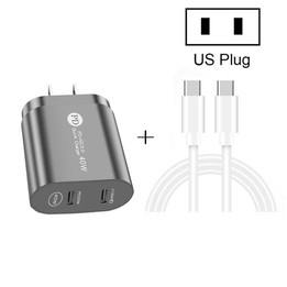 002 40W PD3.0 Dual Port USB-C / Type-C Charger with Type-C to Type-C Data Cable, US Plug(White)