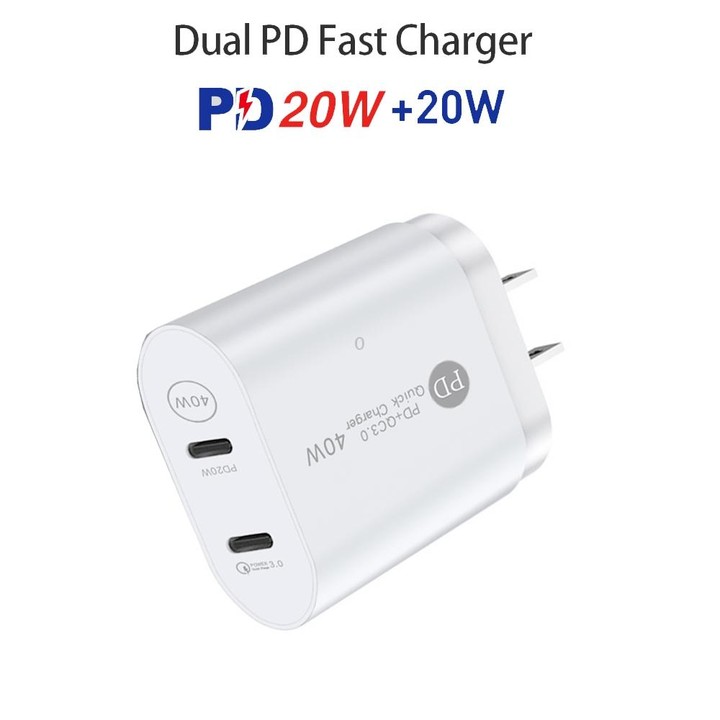002 40W PD3.0 Dual Port USB-C / Type-C Charger with Type-C to Type-C Data Cable, US Plug(White)