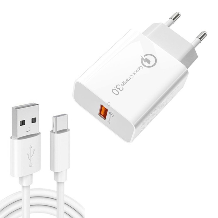 APD-2003 18W QC3.0 Single Port USB Charger with 1m USB to Type-C Data Cable(EU Plug)