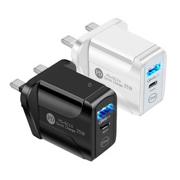 PD25W USB-C / Type-C + QC3.0 USB Dual Ports Fast Charger with USB to Micro USB Data Cable, UK Plug(White)