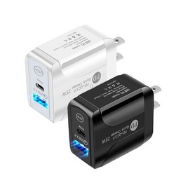 PD25W USB-C / Type-C + QC3.0 USB Dual Ports Fast Charger with USB to Type-C Data Cable, US Plug(White)