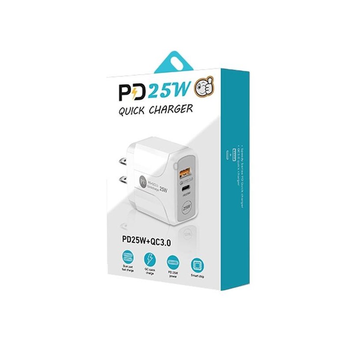 PD25W USB-C / Type-C + QC3.0 USB Dual Ports Fast Charger with USB to Type-C Data Cable, US Plug(Black)