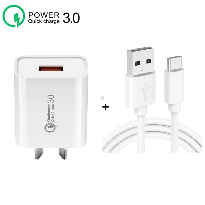 CA-25 QC3.0 USB 3A Fast Charger with 1m USB to Type-C Data Cable, AU Plug(White)